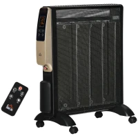 HOMCOM Aquecedor Elétrico 1000/2000W com Painel de Mica Controlo Remoto Termostato Temporizador e 4 Rodas 56x26,5x61,5cm Preto(m-11)
