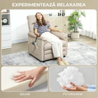 HOMCOM Fotoliu Reclinabil cu Suport pentru Picioare, Încălzire, 8 Puncte de Masaj și 5 Modalități, Catifea, Bej(m-8)