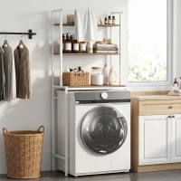 HOMCOM Étagère de Machine à Laver 3 Niveaux, Meuble pour Lave-Linge et Sèche-Linge avec Barre de Suspension, Marron et Blanc(m-14)