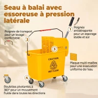 HOMCOM Chariot de nettoyage lavage seau de ménage 20 L avec essoreur et séparateur eau sale propre jaune 60L x 27l x 70,5H cm(m-4)