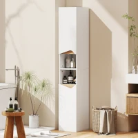 HOMCOM Meuble colonne salle de bain étroit, 2 portes, compartiments ouverts, étagères réglables, 30 x 34,6 x 180,5 cm, blanc(m-10)