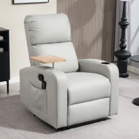 HOMCOM Poltrona de Massagem Poltrona Relax Elétrica com 4 Modos de Vibração Reclinação 145° Mesa 2 Bolsos Laterais 77x93x105 cm Cinza(m-10)