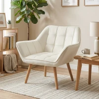HOMCOM Fauteuil style scandinave dossier haut et accoudoirs, revêtement en polyester effet velours, 67 x 61,5 x 71 cm, crème(m-11)