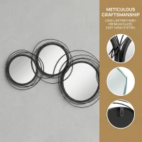 HOMCOM Metal Wall Art 56cm Modern Decorative Mirror Decor for Living Room Bedroom Dining Room, Black(m-5)