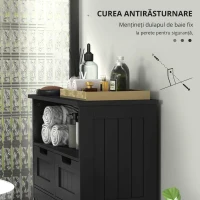 kleankin Mobilier Baie Multi-rangamente Mare Niche 2 sertare Dulap Ușă Dublă cu raft Negru(m-4)