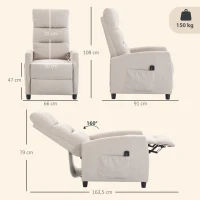 HOMCOM Sillón de Masaje Reclinable con Reposapiés 2 Zonas de Masaje Respaldo Alto Bolsillos Tapizado en Chenilla Crema(m-3)