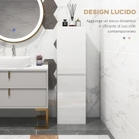 kleankin Mobile Bagno Alto a Colonna con Ante, 2 Armadietti, Mobiletto Bagno Salvaspazio con Ripiani Regolabili, Bianco Lucido(m-4)