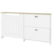 HOMCOM Cubre Radiadores con Zapatero Cubierta para Radiador con 2 Cajones Abatibles 152x19x81 cm Blanco(m-11)