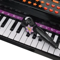 HOMCOM 37 Keys Kids Mini Electronic Keyboard Children Grand Piano with Stool Microphone Light Musical Instrument Educational Game Toy Set (Black)(m-8)