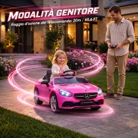 AIYAPLAY Coche Eléctrico para Niños de +3 Años, Mercedes SLC 300, Coche Eléctrico 12V, con Mando a Distancia 2,4 G, Ruedas Traseras con Suspensión, Faros LED, Música, USB, Motor Doble, Rosa(m-5)