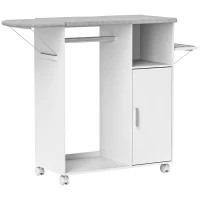 HOMCOM Rolling Ironing Board Cabinet, Foldable Ironing Station with Storage, Wheels for Home, Laundry Room, White(m-1)