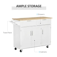 HOMCOM Kitchen Island Utility Cart, with 2 Storage Drawers & Cabinets for Dining Room, White(m-4)