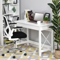 HOMCOM Scrivania porta PC dal Design Moderno e Minimal, in Legno e Acciaio, 105x50x76 cm, Bianco(m-8)