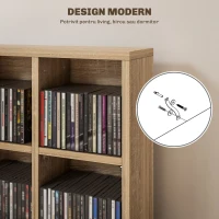 HOMCOM Dulap pentru CD-uri cu rafturi reglabile, capacitate 456 CD-uri sau 336 DVD-uri, 24 de compartimente, 89x20x130,5 cm, lemn(m-6)