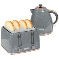 HOMCOM 1.7L 3000W Fast Boil Kettle & 4 Slice Toaster Set, Kettle and Toaster Set with 7 Browning Controls, Crumb Tray, Grey(m-11)