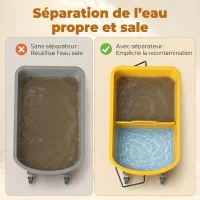 HOMCOM Chariot de nettoyage lavage seau de ménage 20 L avec essoreur et séparateur eau sale propre jaune 60L x 27l x 70,5H cm(m-6)
