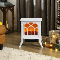 HOMCOM Cheminée électrique sur pied 750/1500 W, fausse cheminée décorative avec effet flamme LED, 37,3 x 23,1 x 44 cm, blanc(m-8)