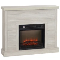HOMCOM Chimenea Eléctrica 1800W con Efecto de Llama Mando a Distancia Temporizador Semanal para Sala 30 m² Madera Clara(m-1)