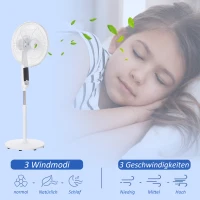 HOMCOM Standventilator, 3 Geschwindigkeiten, 3 Modi, Timer, Fernbedienung, 45 x 42 x 118-138 cm, Weiß(m-5)