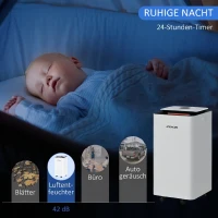 HOMCOM Dezumidificator Portabil de 10L cu 5 Moduri, 2 Viteze, Timer 24h și Roți, 25x25x50.5cm, Alb(m-7)