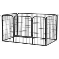 PawHut Parque para Mascotas Rectangular Jaula para Perros 4 Vallas de Metal con Puerta y Doble Cerradura Cerca de Entrenamiento 125x80x70 cm Negro(m-12)