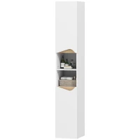 HOMCOM Meuble colonne salle de bain étroit, 2 portes, compartiments ouverts, étagères réglables, 30 x 34,6 x 180,5 cm, blanc(m-12)