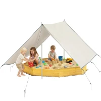 AIYAPLAY Sandkasten mit Dach 4 Sitzbänken Bodenplane für 8 Kinder von 3-8 Jahren für Outdoor Garten Holz 214,5 x 214,5 cm Gelb(m-11)