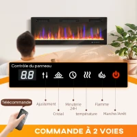 HOMCOM Cheminée électrique mural ou encastrable 900W/1800W, effet flamme à 12 couleurs 5 luminosités, 127 x 9,4 x 47 cm, noir(m-5)