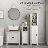 kleankin Mobile Sotto Lavabo per Bagno, 2 Ante, Ripiano Regolabile, 2 Livelli di Archiviazione, Maniglie in PU, 60 x 30 x 60 cm, Bianco(m-7)