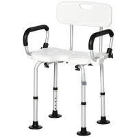 HOMCOM Shower Chair for the Elderly and Disabled, Height Adjustable Shower Stool with Back and Flipped Padded Arms, Suction Foot Pads, White(m-10)