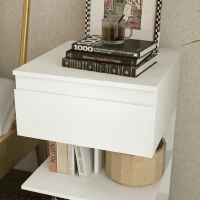 HOMCOM Noptiera Moderna din PAL si MDF cu un Sertar si 2 Rafturi, 39x39x65 cm, Alb(m-7)