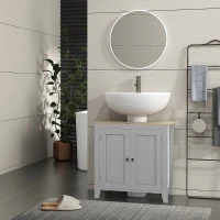 kleankin Mueble para Debajo del Lavabo Armario Bajo con 2 Puertas y Estante Ajustable Estilo Moderno 60x30x60 cm Gris(m-10)