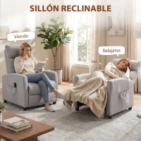 HOMCOM Sillón de Masaje Reclinable con Reposapiés 2 Zonas de Masaje Respaldo Alto Bolsillos Tapizado en Chenilla Gris(m-5)