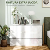HOMCOM Cassettiera 6 Cassetti in Legno, Comò per Camera da Letto Moderno e Multiuso, 112x34x75 cm, Bianco(m-5)