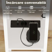 HOMCOM Lampadar cu rafturi, lumină reglabilă, întrerupător cu pedală și porturi USB, alb(m-7)