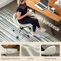 HOMCOM Tabouret à roulettes tabouret de travail pivotant 360° hauteur réglable 53-73 cm revêtement synthétique blanc(m-5)