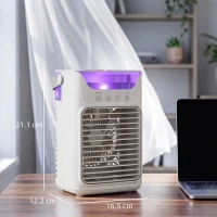 HOMCOM Air Cooler with Adjustable Head, Portable Air Conditioner with 3 Wind Speed, 2 Cool Mist, RGB Light, Grey(m-3)