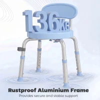 HOMCOM 360° Swivel Shower Stool with Aluminium Frame, 5-Level Adjustable Height, Backrest, Non-Slip Shower Chair for Elderly(m-6)