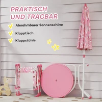 AIYAPLAY Kindersitzgruppe, 4 teilige Kindersitzgarnitur mit abnehmbarem Sonnenschirm, Kindertisch mit 2 Klappstühlen, Rosa(m-5)