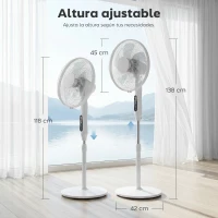 HOMCOM Ventilador de Pie con Control Remoto Función Wifi Altura Ajustable 3 Velocidades 3 Modos Oscilación Temporizador Blanco(m-3)
