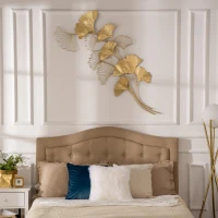 HOMCOM Decorazione Murale 3D in Metallo, Wall Art Dorata con Foglie di Ginkgo 138x70cm(m-10)