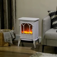 HOMCOM Freestanding Electric Fireplace, Electric Log Burner with LED Flame Effect, Overheating Safety System, 1000W/2000W White(m-10)