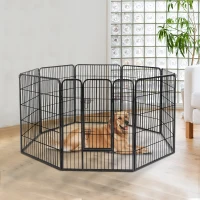 PawHut Luxe parc enclos modulable acier 8 panneaux et 1 porte pour chiens, lapins, rongeurs, petits animaux, intérieur et extérieur 80L x 60H cm noir(m-10)