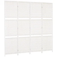 HOMCOM Paravent 4-teilig 181 x 180 cm Faltbar Raumteiler mit 2 Regalen aus Kiefernholz, Bambus für Schlafzimmer, Weiß(m-11)