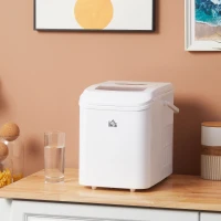 HOMCOM Máquina de Hacer Hielo 12 kg/24h Autolimpieza 9 Cubitos de Hielo en 6-12 Minutos 2 Tamaños de Cubitos Crema(m-10)