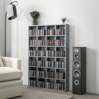 HOMCOM Meuble de rangement multimédia 456 CD/ 336 DVD - bibliothèque en bois avec étagères réglables, 89 x 130,5 cm, gris(m-10)