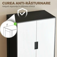 HOMCOM Dulap pentru Dormitor cu 2 Uși cu Închidere Amortizată, 3 Sertare, PAL, 80x50x180 cm, Alb și Negru(m-6)