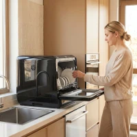 HOMCOM Tischgeschirrspüler, mit integriertem 6-Liter-Wassertank, 5 Programmen, 4 Gedecke, LED-Display Schwarz(m-8)