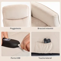 HOMCOM Poltrona Elettrica Alzapersona Poltrona Relax Massaggiante, Beige(m-7)