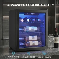 HOMCOM 16 Bottle Wine Cooler, 48 Litre Capacity, 4-16°C Tabletop Counter Drinks Wine Fridge with Glass Door, LED Light, Black(m-5)